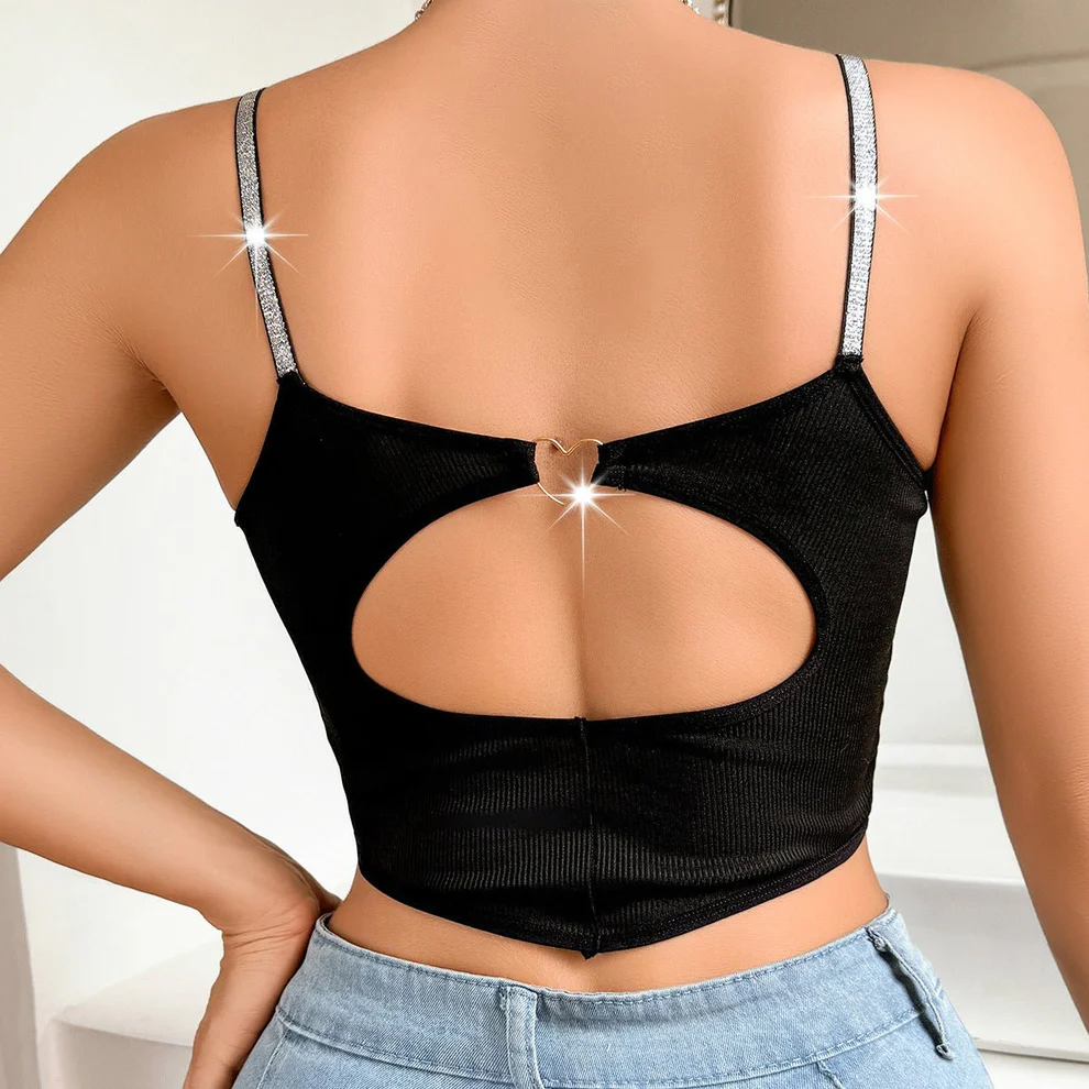 solid color silver ribbon big chest small back hollow love ring decoration bra — view 2