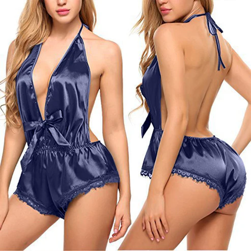 Deep V-Neck Sexy Silk Bodysuit — view 2