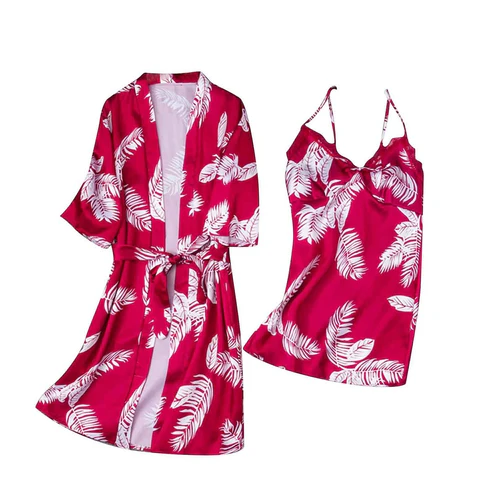Hawaiian Print Silk 2pcs Nightgown set — view 3