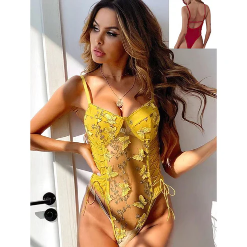 Butterfly Embroidered Transparent Bodysuit — view 4