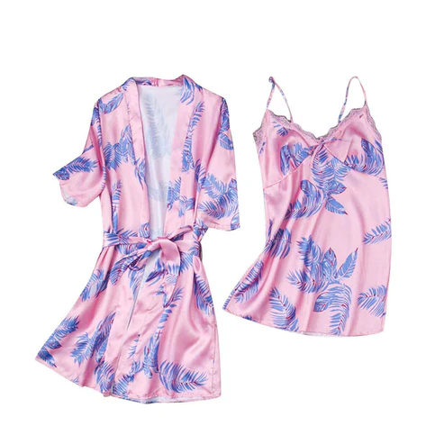Hawaiian Print Silk 2pcs Nightgown set — view 4