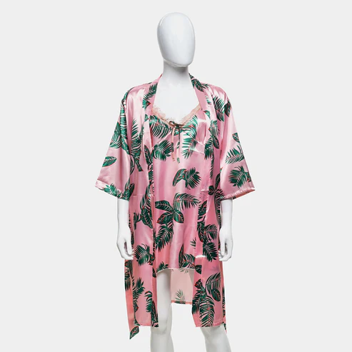 Hawaiian Print Silk 2pcs Nightgown set — view 6