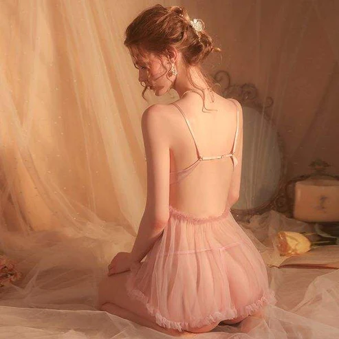 Pretty Flower Embroidered Transparent Short Lingerie — view 4