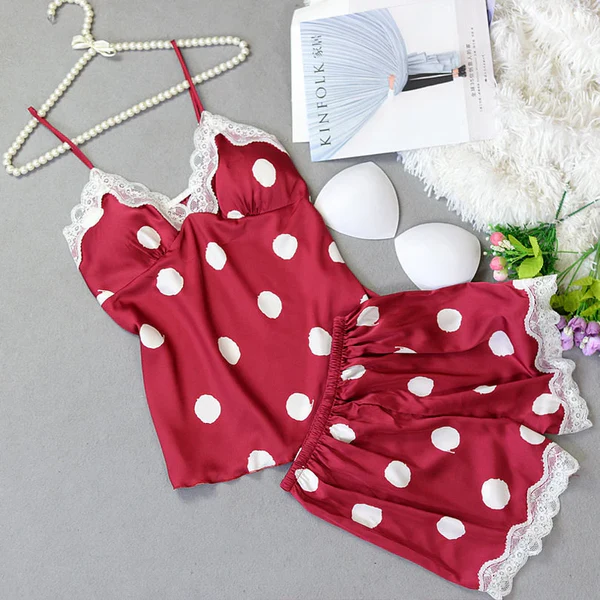 2PCS Polka Dot Silk Cami Set – Chic & Comfortable — view 2