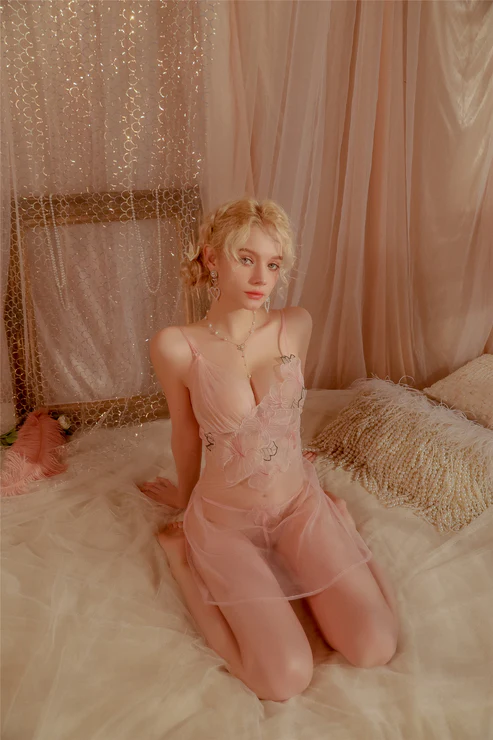 Floral Mesh Transparent Sexy Short Lingerie — view 4