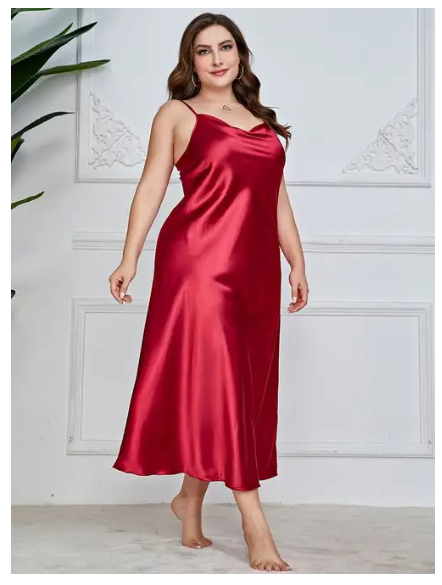 red silk long night dress