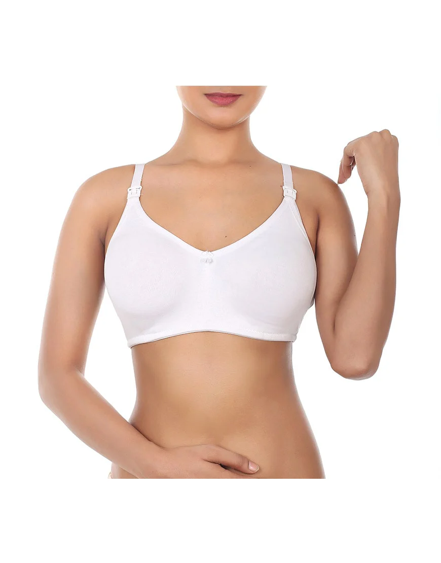 Double Layered Wire-Free Nursing Bra – White — view 4