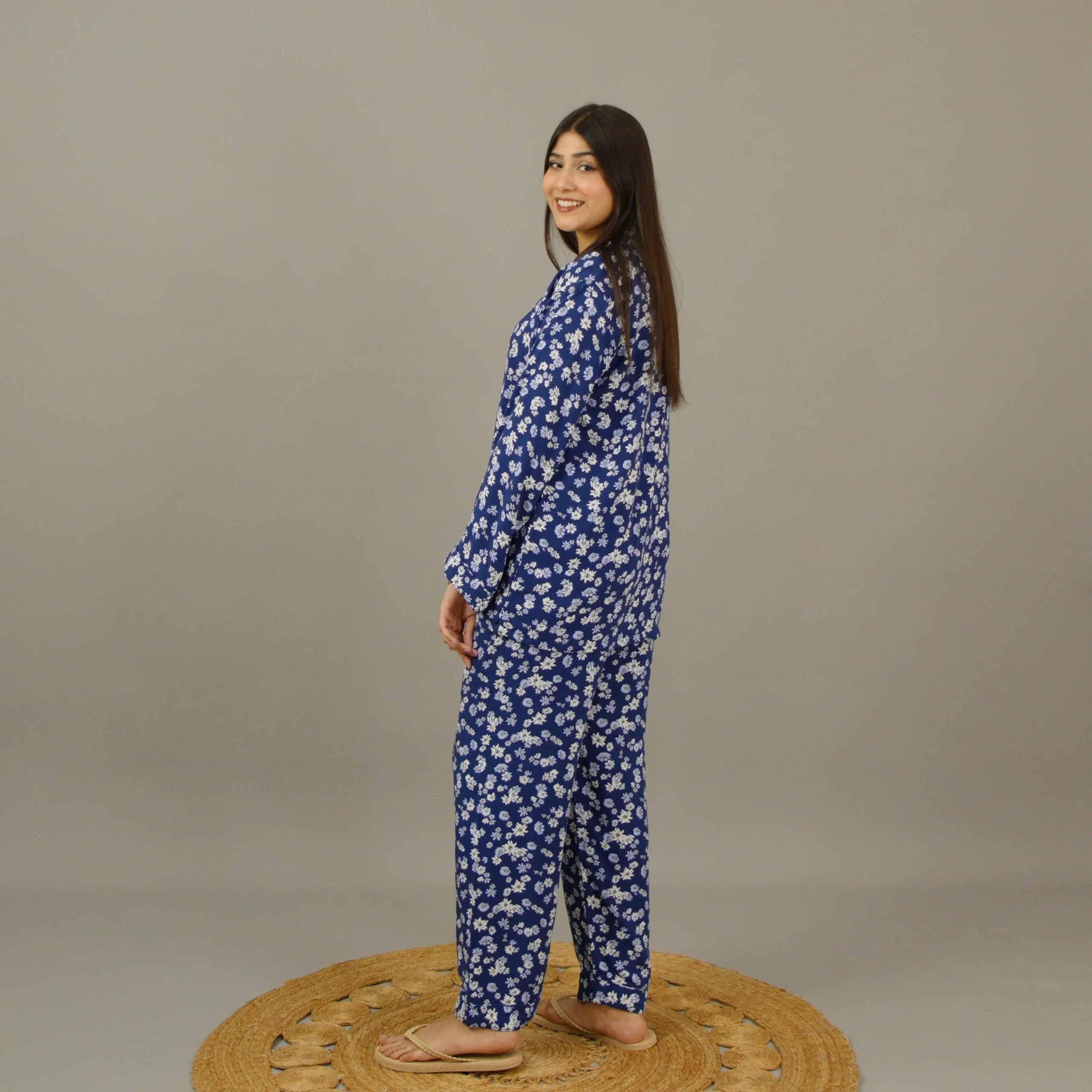 Blue Floral Summer Linen PJs — view 3