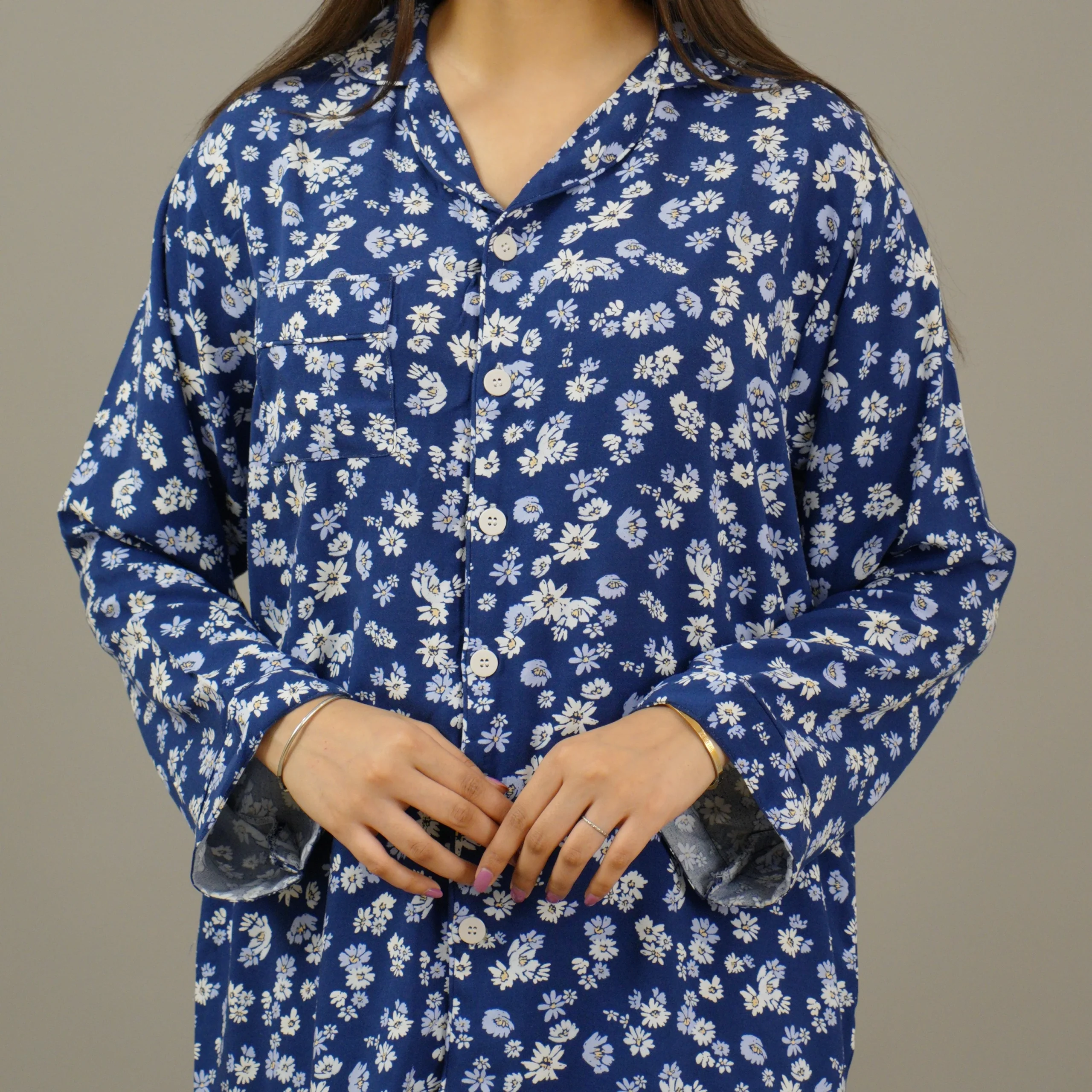 Blue Floral Summer Linen PJs — view 2