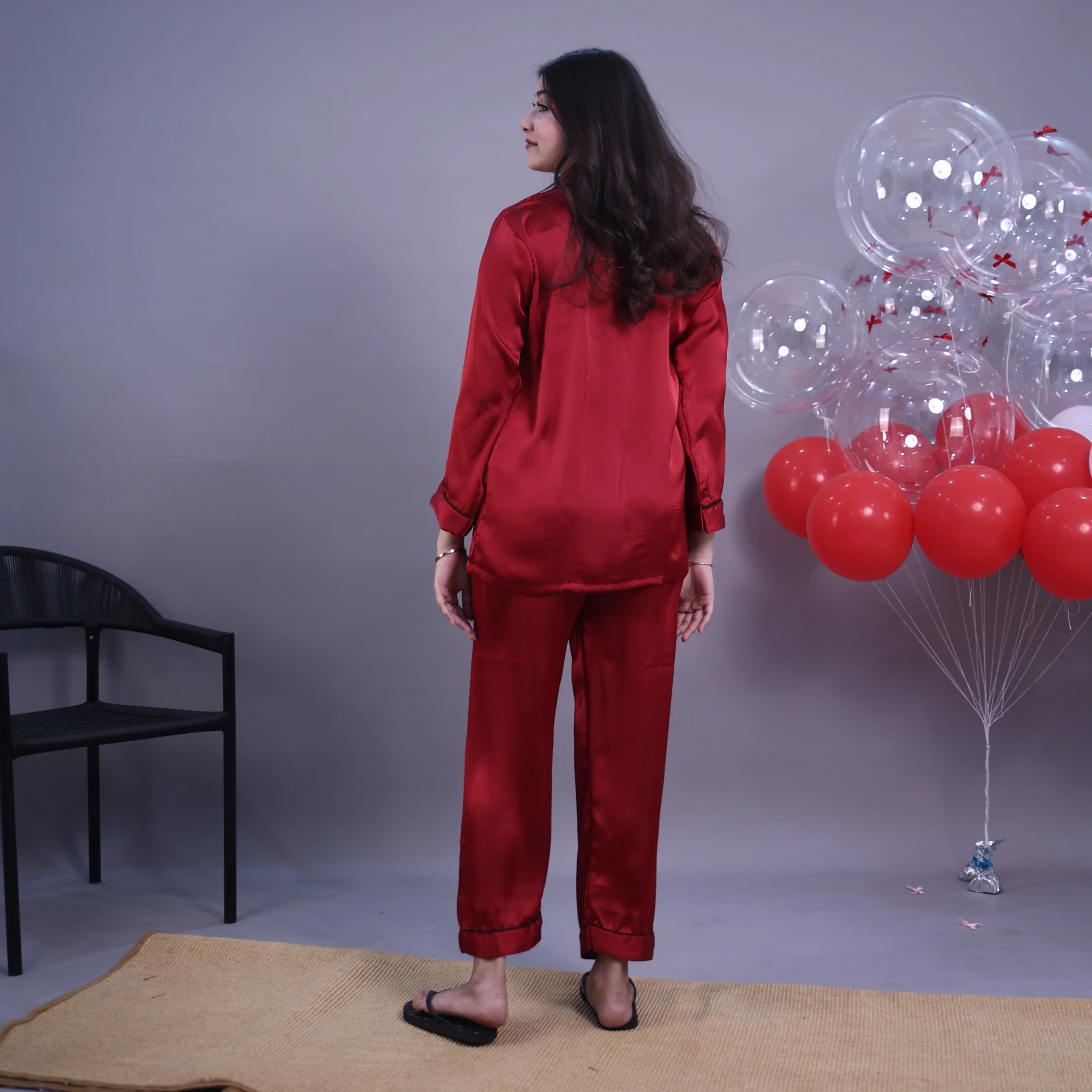 Maroon Silk PJs — view 3