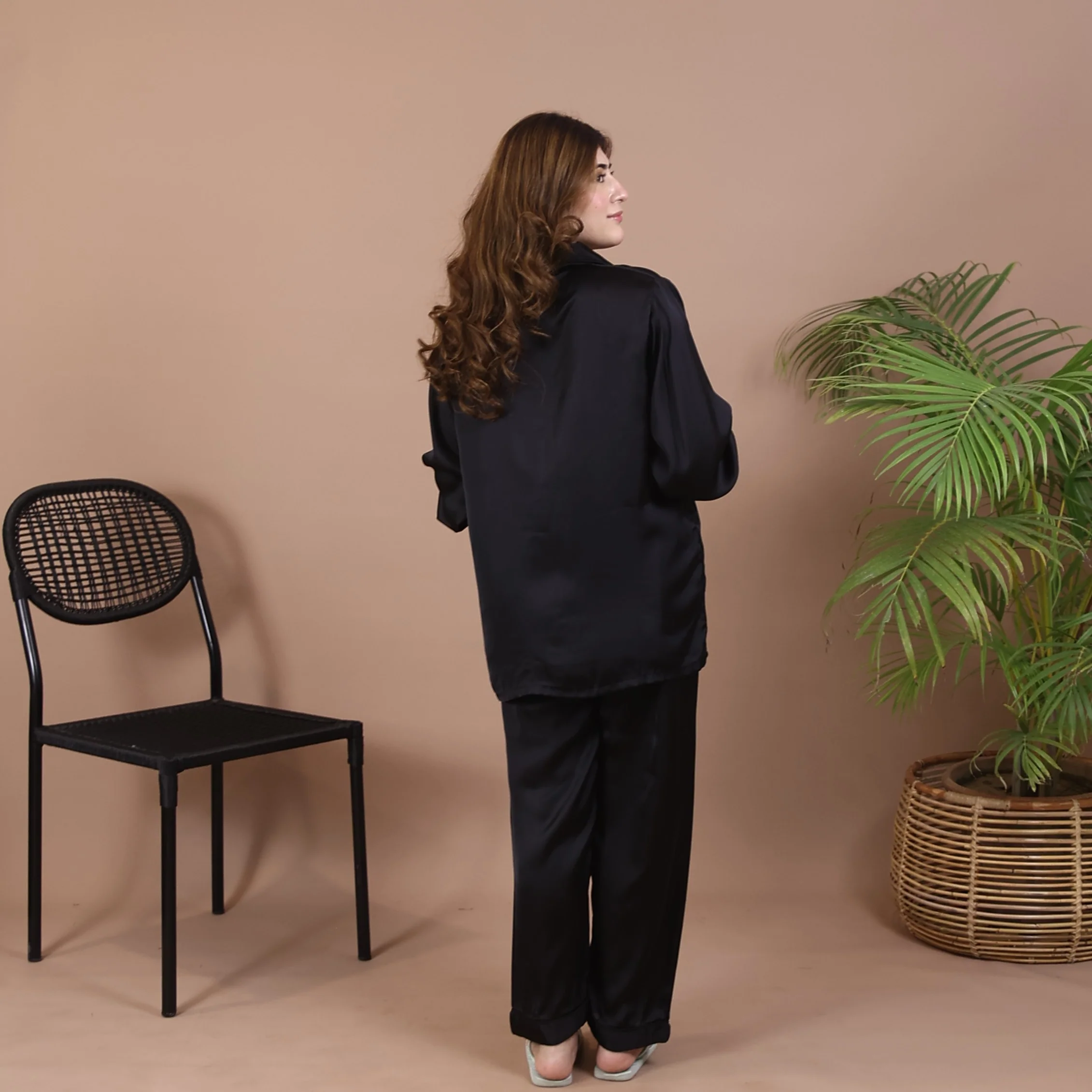 Coal Silk Pjs | Solid Pyjama Set for Pakistani Girls — view 3