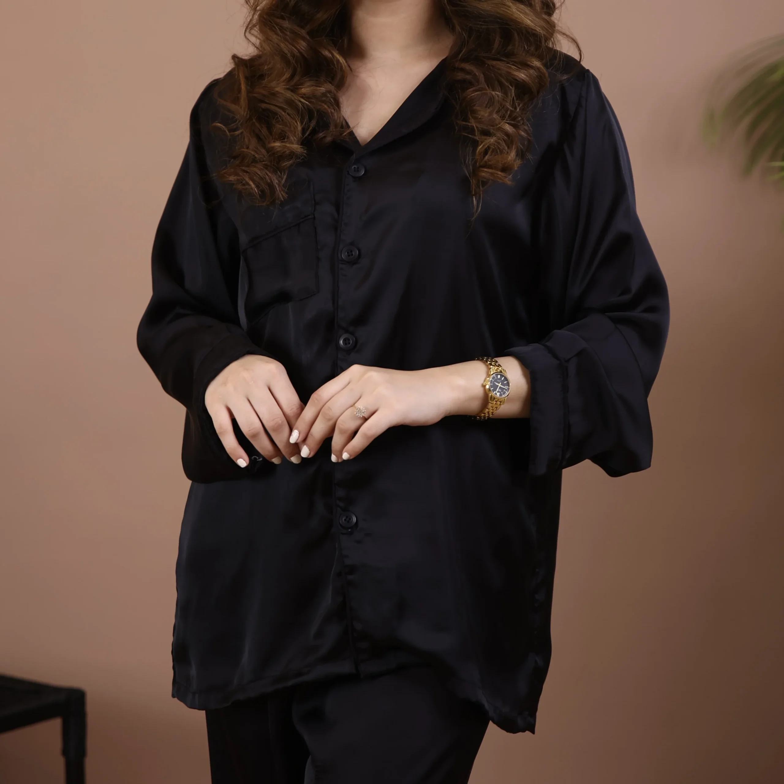 Coal Silk Pjs | Solid Pyjama Set for Pakistani Girls — view 2