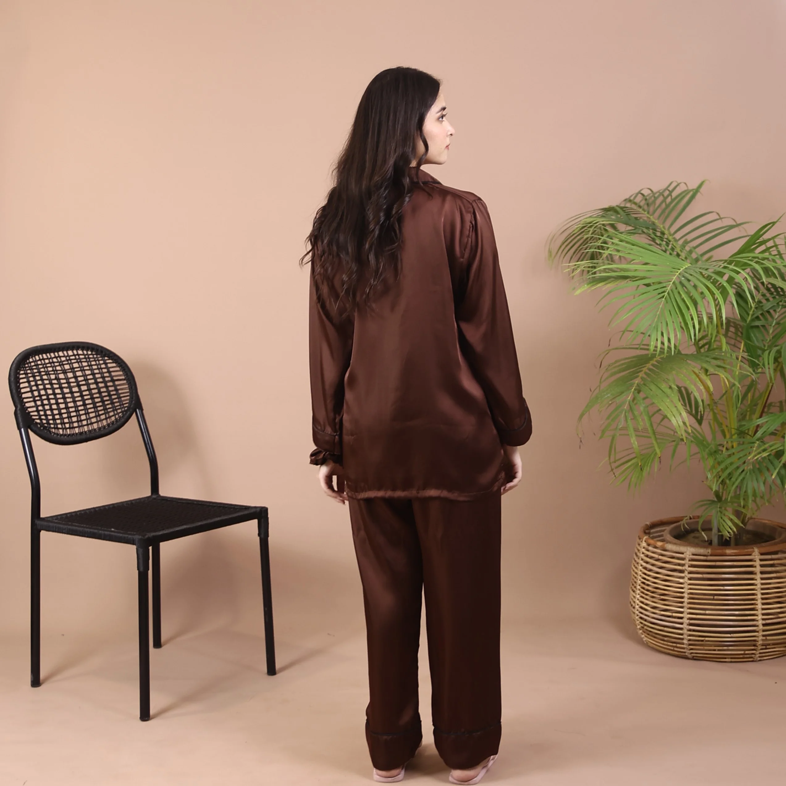 Mocha Silk Pyjama for Pakistani Ladies | RAKS — view 3