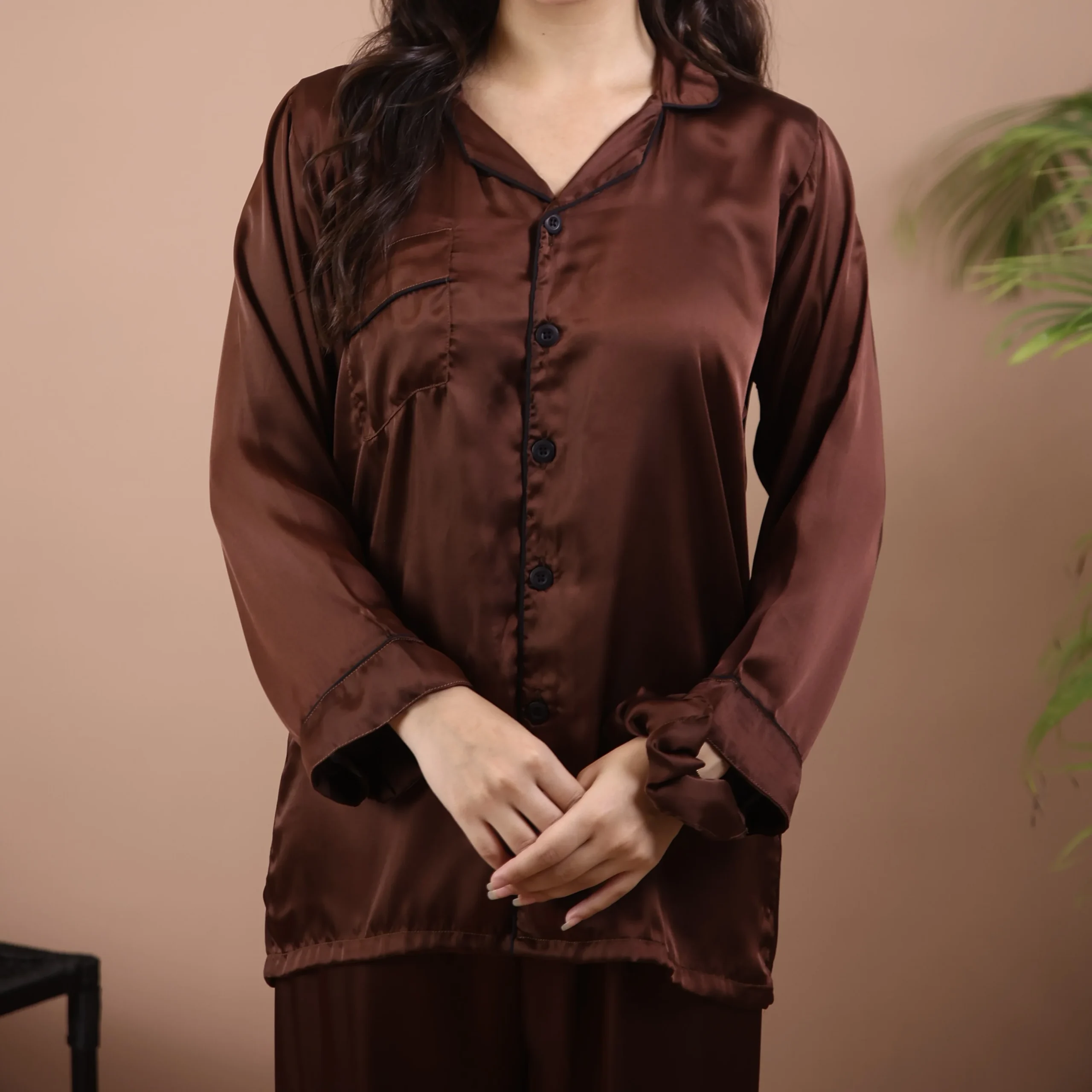 Mocha Silk Pyjama for Pakistani Ladies | RAKS — view 2
