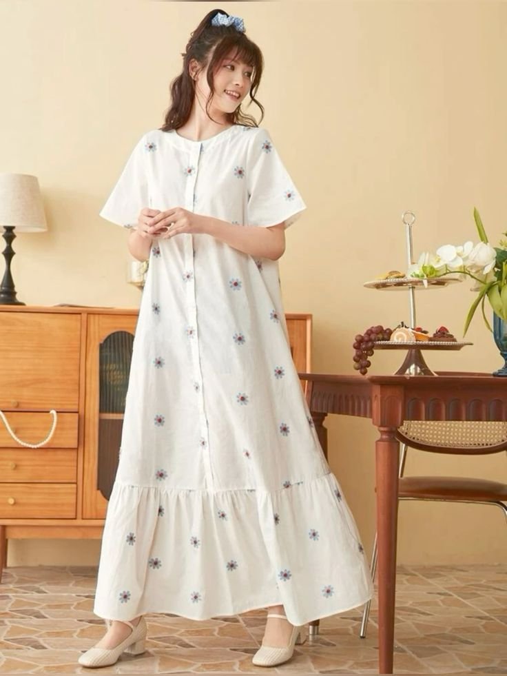 white cotton night dress for summer season