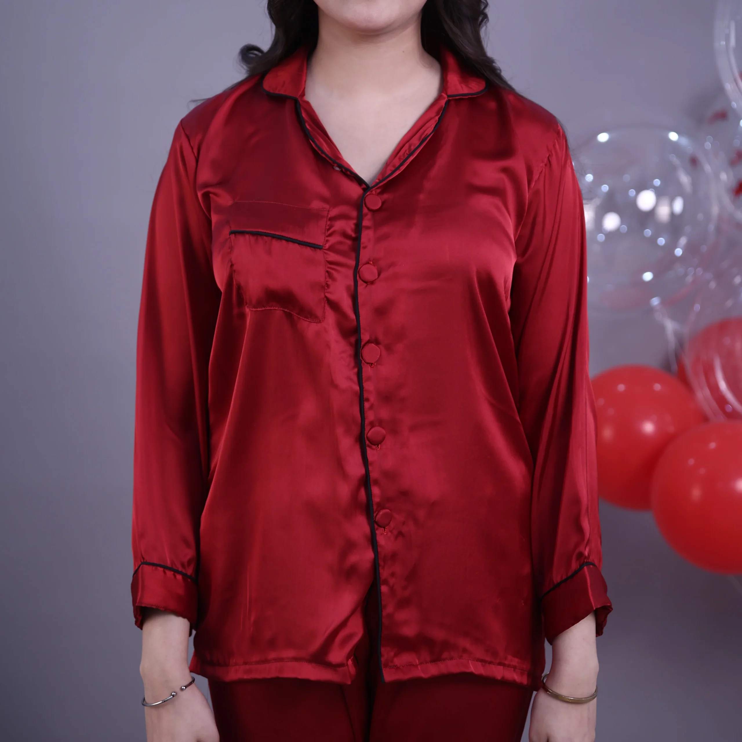 Maroon Silk PJs — view 2