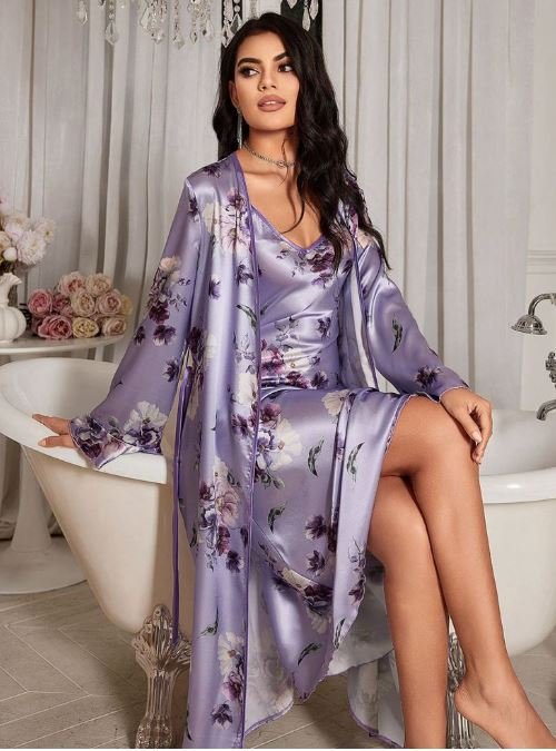 liliac floral nighty design