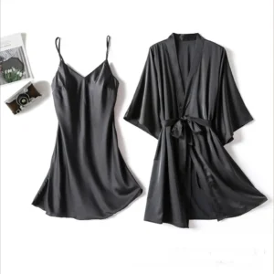 Silk Robe With Long Sleeveless Top 2 Pcs Nightwear