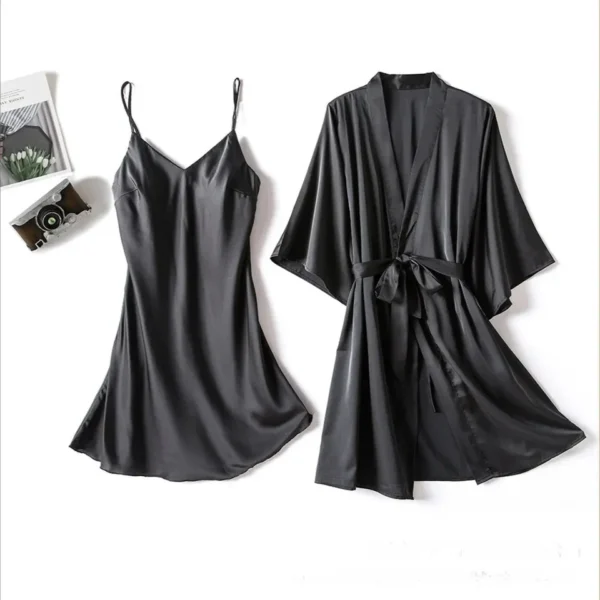 Silk Robe With Long Sleeveless Top 2 Pcs Nightwear