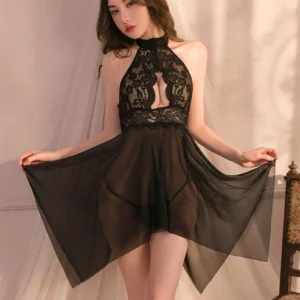 Bold Flower Embroidered Transparent Short Lingerie