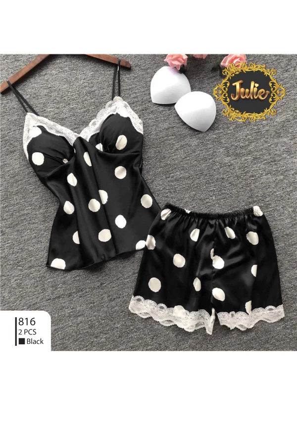 polka dot black cami set