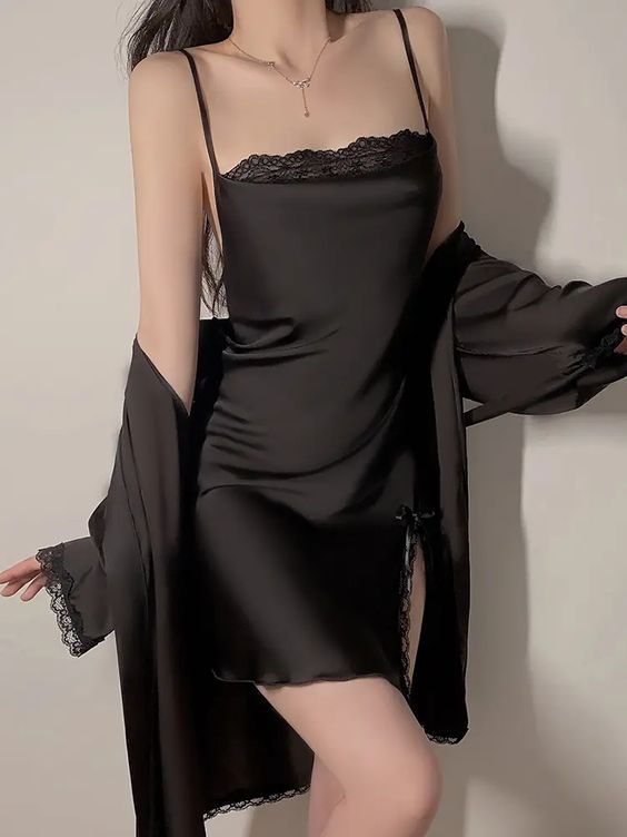 Black silk nightgown