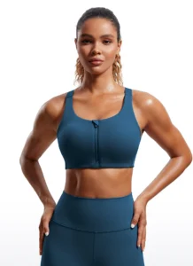 blue sports bra with adjustable straps