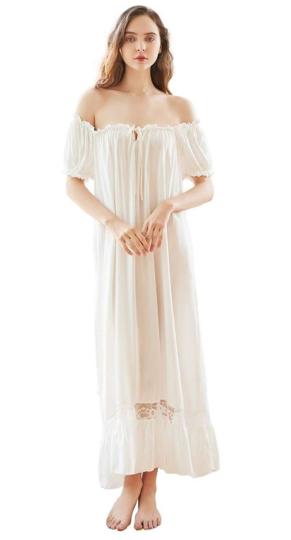 off shoulder white night dress 