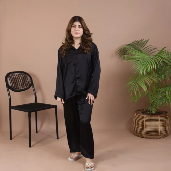 Coal Silk Pjs | Solid Pyjama Set for Pakistani Girls