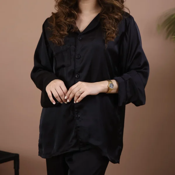 Coal Silk Pjs | Solid Pyjama Set for Pakistani Girls - Image 2