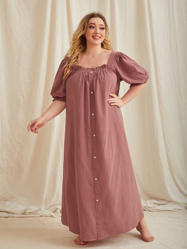 Front Open Summer Night Dress for Plus Size Pakistani Women