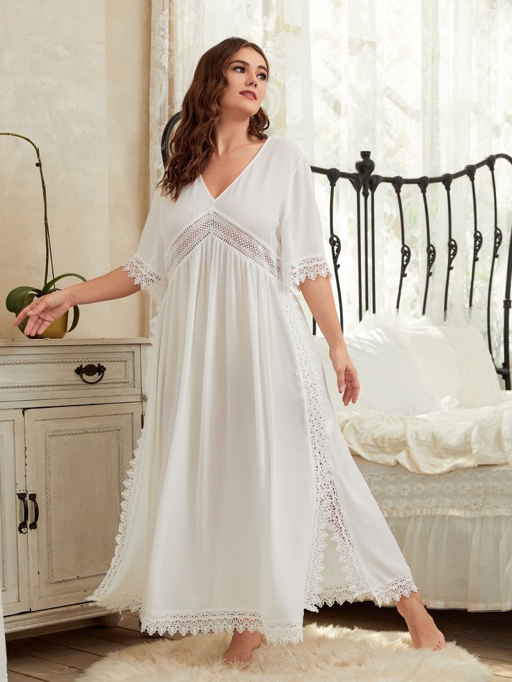 V Neck Lace Nightdress