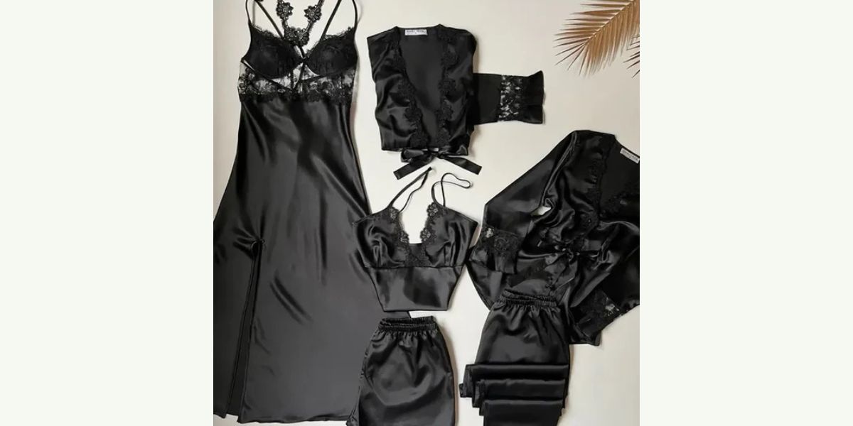 6 piece night dress black